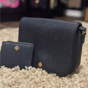 Tory Burch Emerson Saffiano leather crossbody Navy Blue with matching wallet